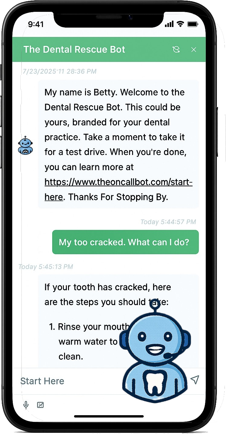 The Dental Rescue Bot conversation on a smartphone